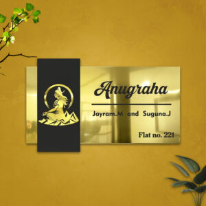 Home customized titanium gold metal name plate with lord shiva