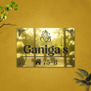 Home personalized titanium gold metal name plate with lord ganesh