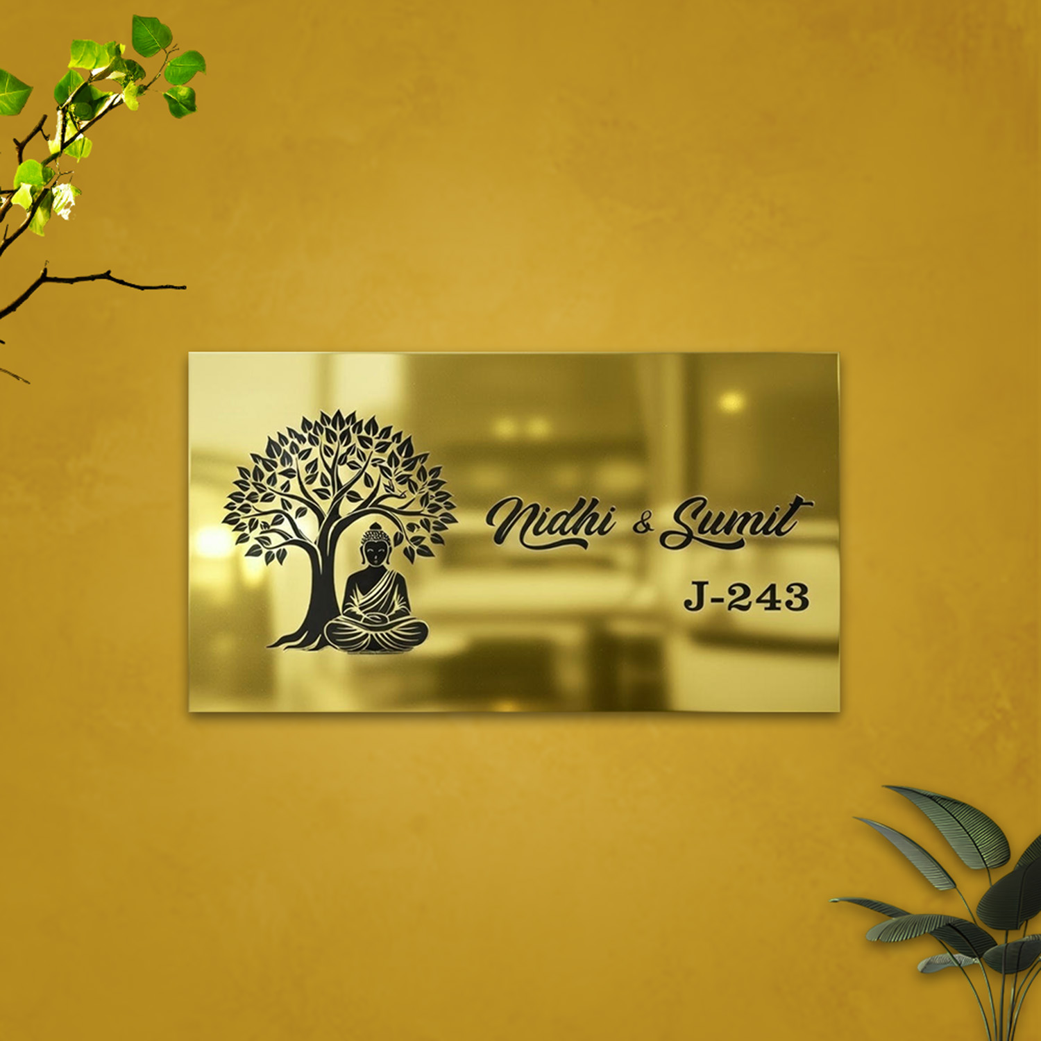 personalized titanium gold name plate with tree buddha personalized titanium gold name plate with tree buddha