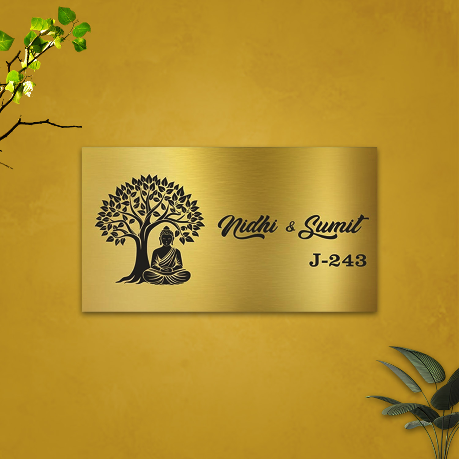 personalized titanium gold name plate with tree buddha personalized titanium gold name plate with tree buddha