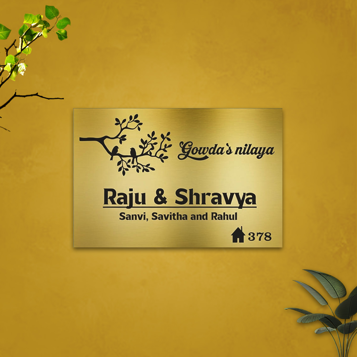 personalized titanium gold name plate with tree love birds personalized titanium gold name plate with tree love birds